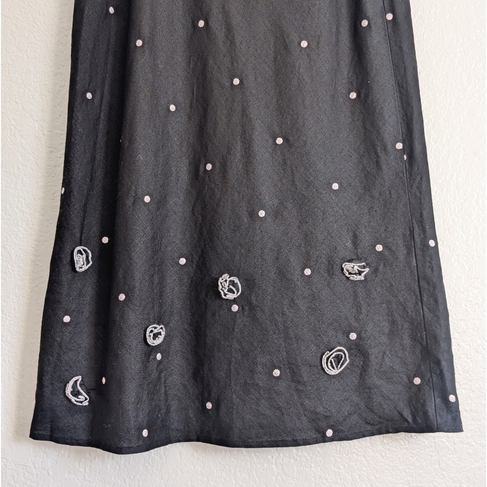 Richard Malcom Vtg 90s Cottage Fairy Embellished Flowers Irish Linen Midi Skirt - Picture 5 of 9